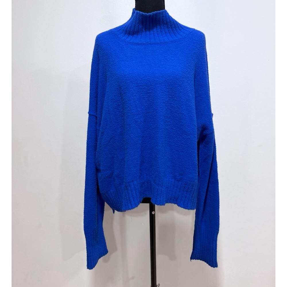 Free People Mazarine Vancouver Soft Fuzzy Electric Blue Turtleneck Sweater L View 2